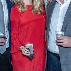 Alexis Red Asymmetrical Bell Sleeve Dress